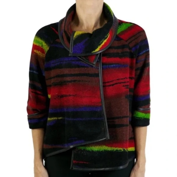 Joseph Ribkoff Sweaters - JOSEPH RIBKOFF 90's Watercolor Striped Shawl Sweater - Size 8